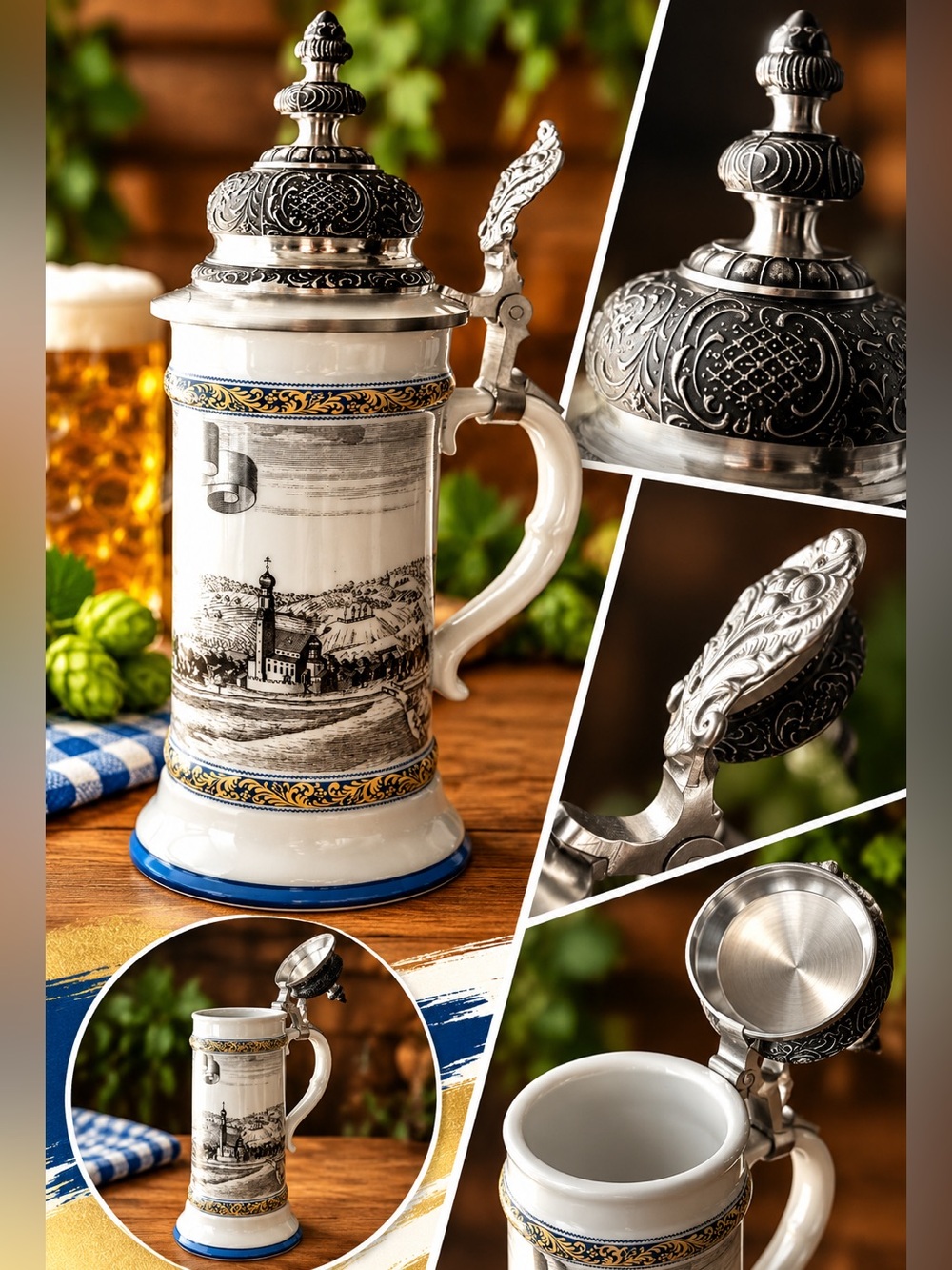 Vintage Schrobenhausen Germany Pewter Lid Beer Stein Art Decor Gift